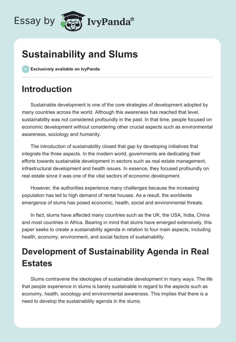 Sustainability and Slums. Page 1