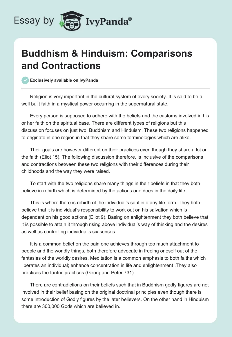 Buddhism & Hinduism: Comparisons and Contractions. Page 1