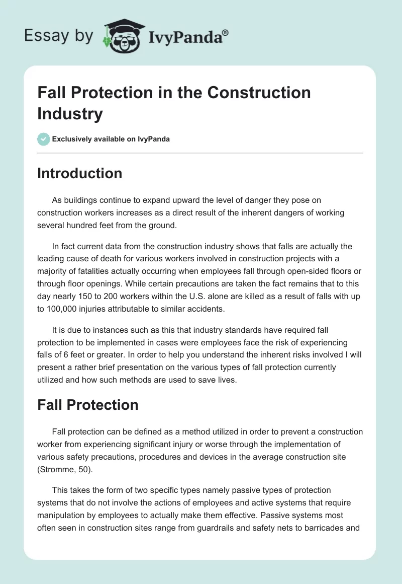 Fall Protection in the Construction Industry. Page 1