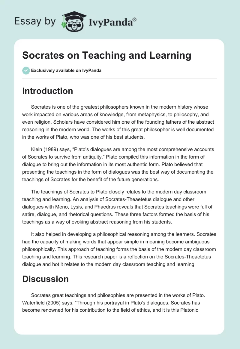 Socrates on Teaching and Learning. Page 1