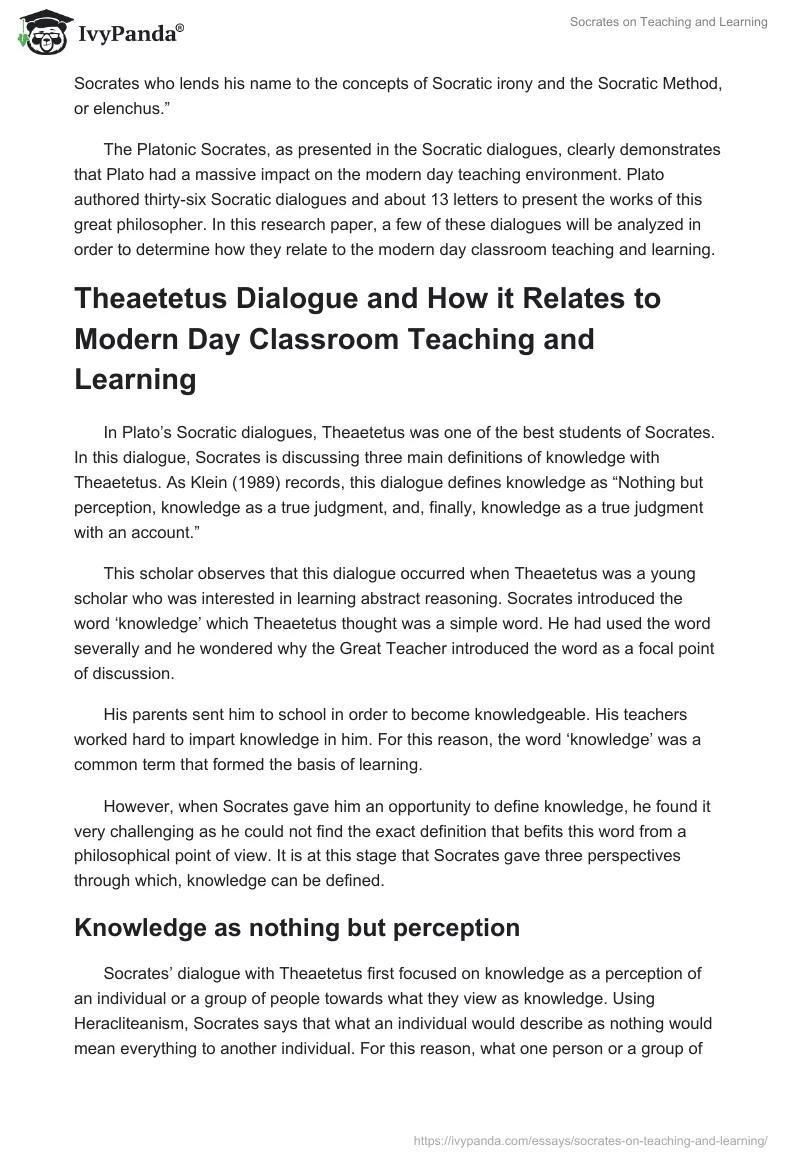 Socrates on Teaching and Learning. Page 2