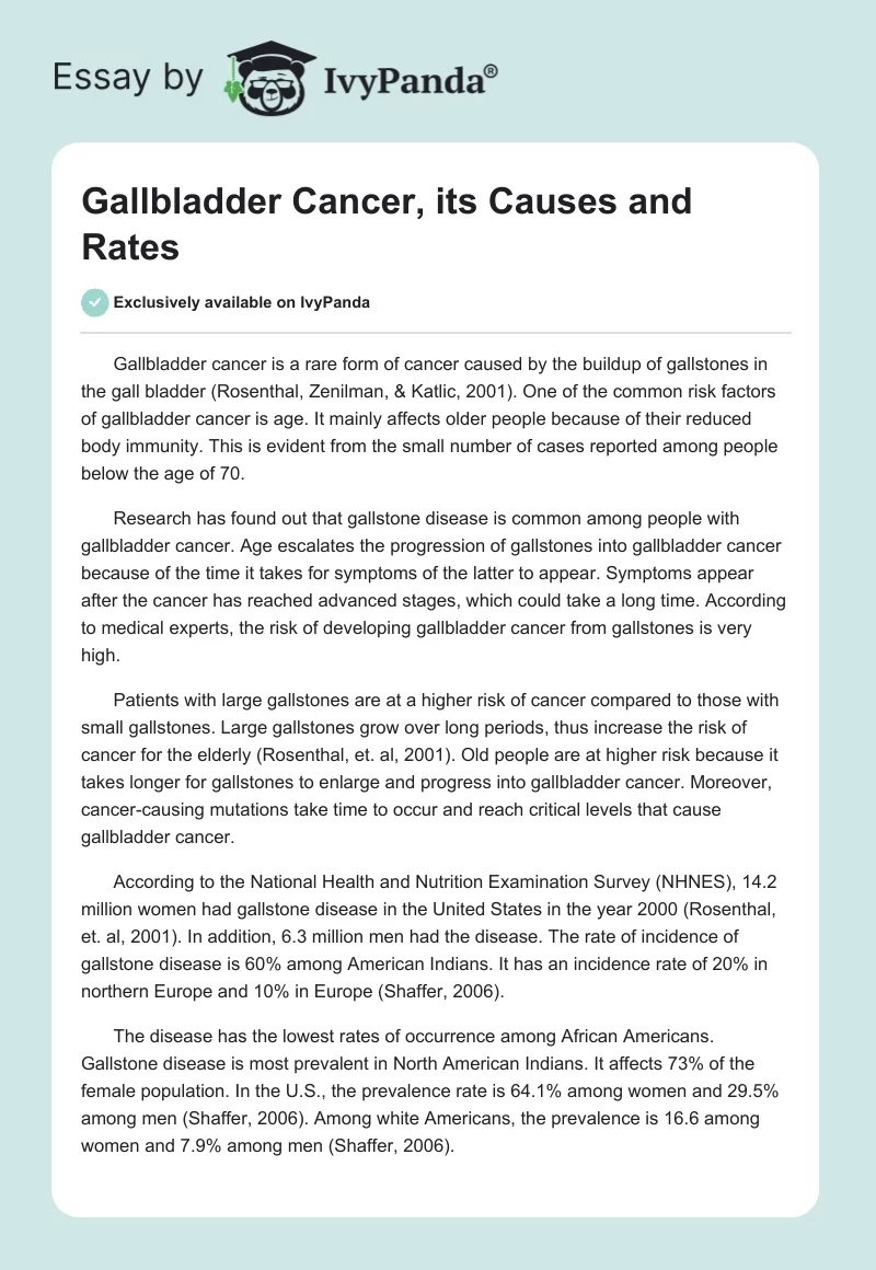 Gallbladder Cancer, Its Causes and Rates. Page 1