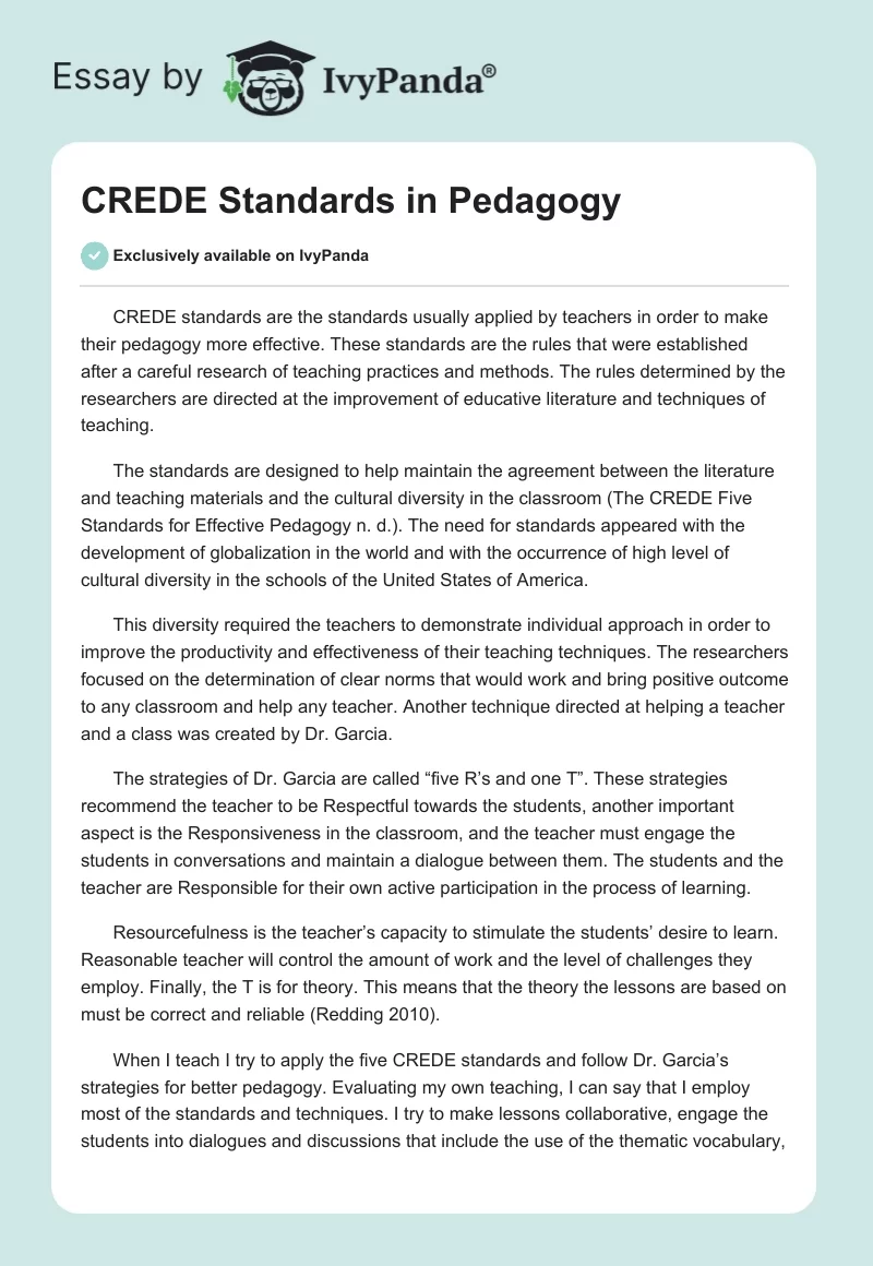 CREDE Standards in Pedagogy. Page 1