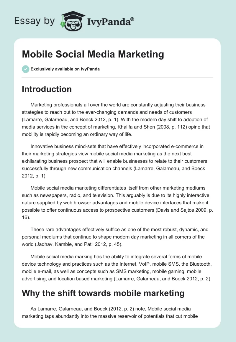 Mobile Social Media Marketing. Page 1