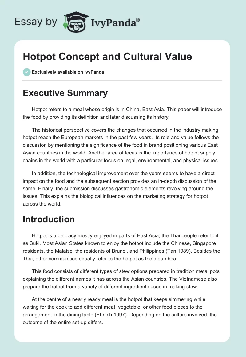 Hotpot Concept and Cultural Value. Page 1