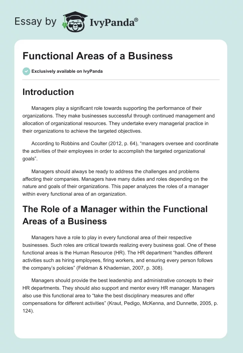 Functional Areas of a Business. Page 1