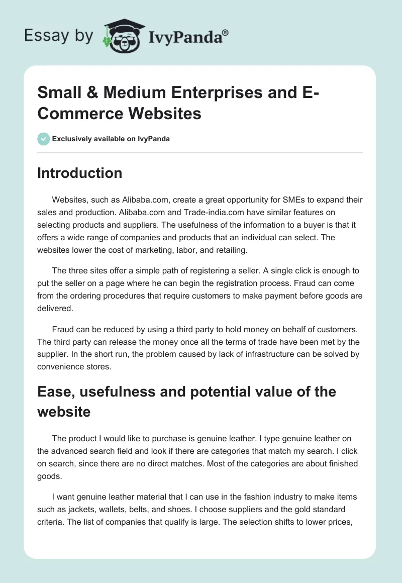 Small & Medium Enterprises and E-Commerce Websites. Page 1