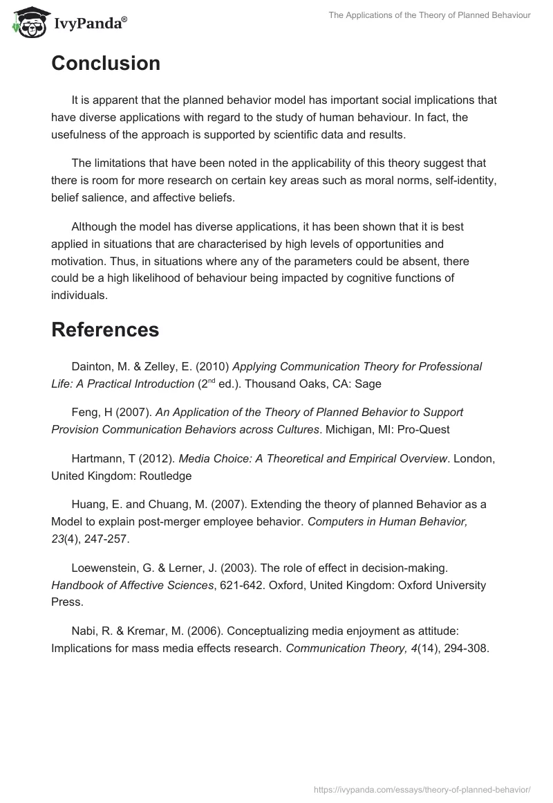 The Applications of the Theory of Planned Behaviour. Page 4