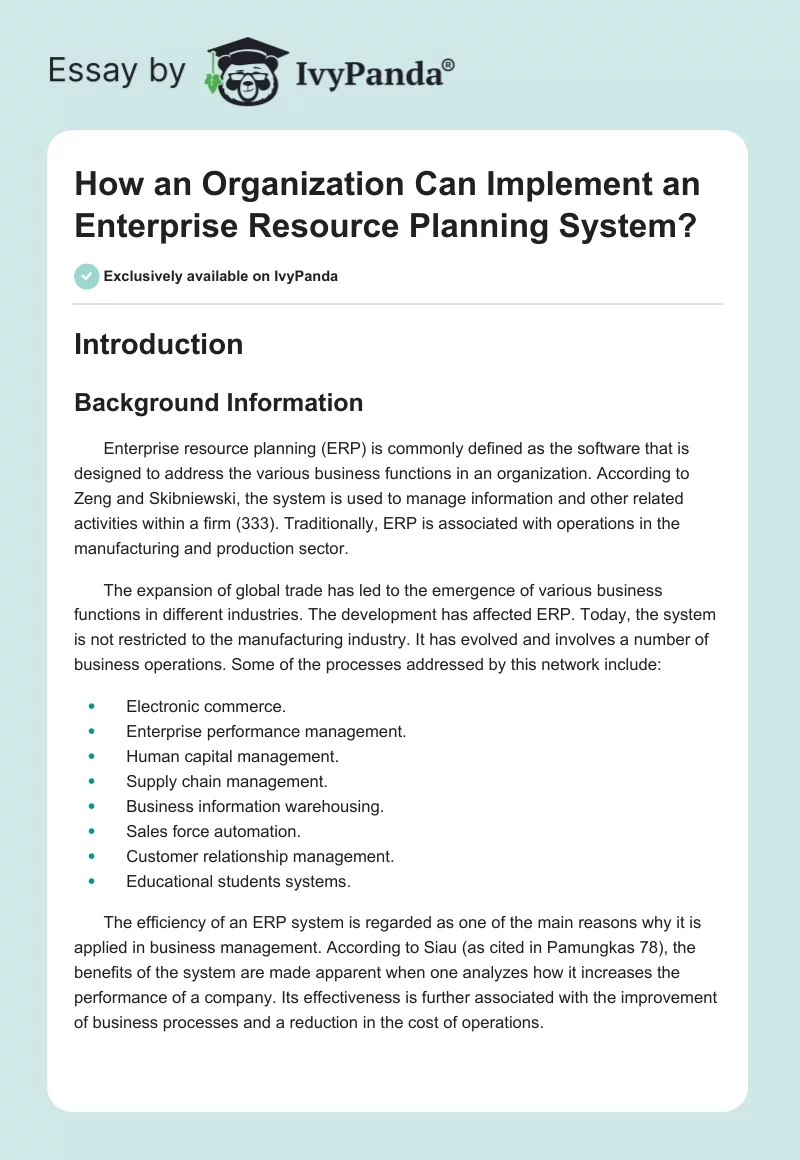 How Can an Organization Implement an Enterprise Resource Planning System?. Page 1