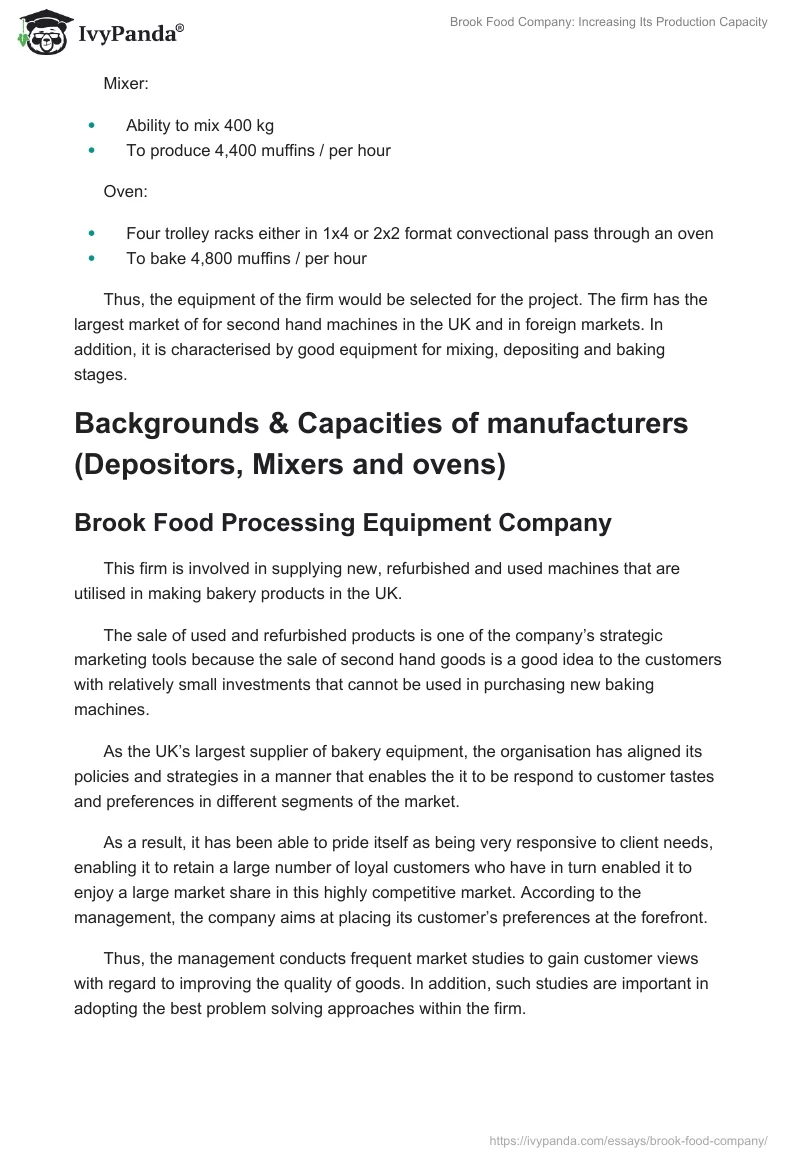 Brook Food Company: Increasing Its Production Capacity. Page 2