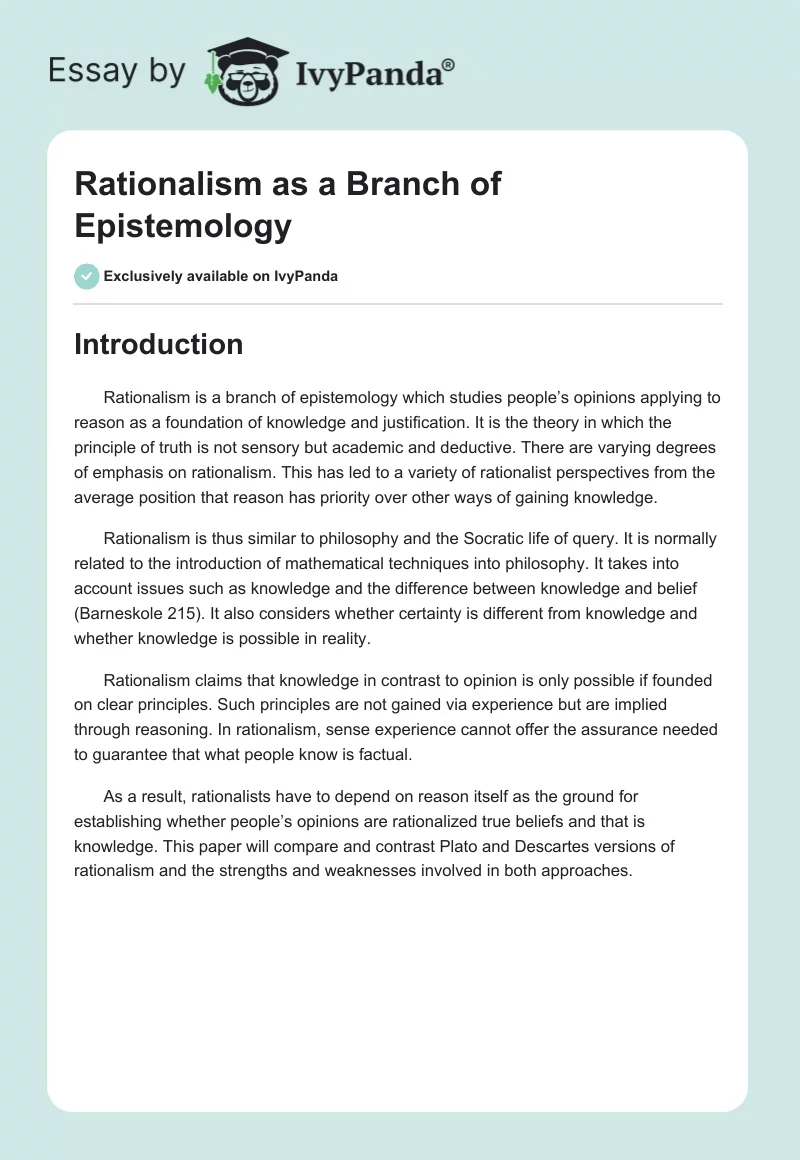 Rationalism as a Branch of Epistemology. Page 1