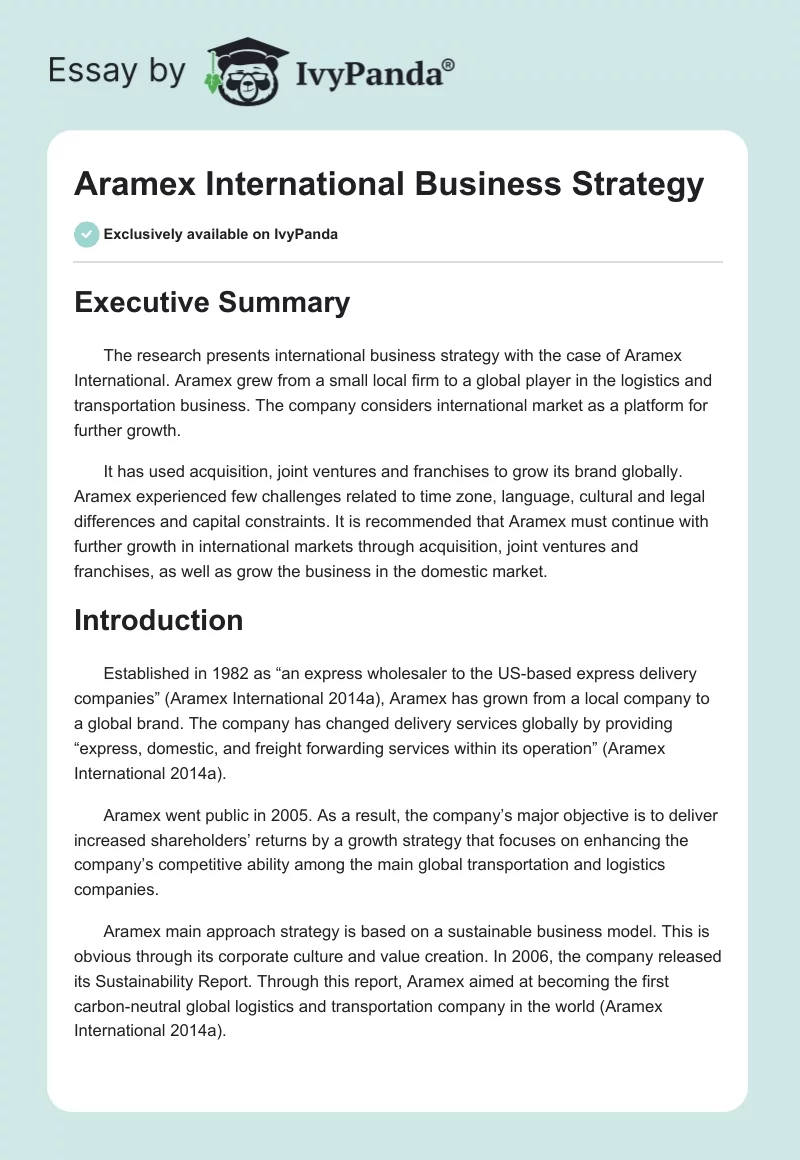 Aramex International Business Strategy. Page 1