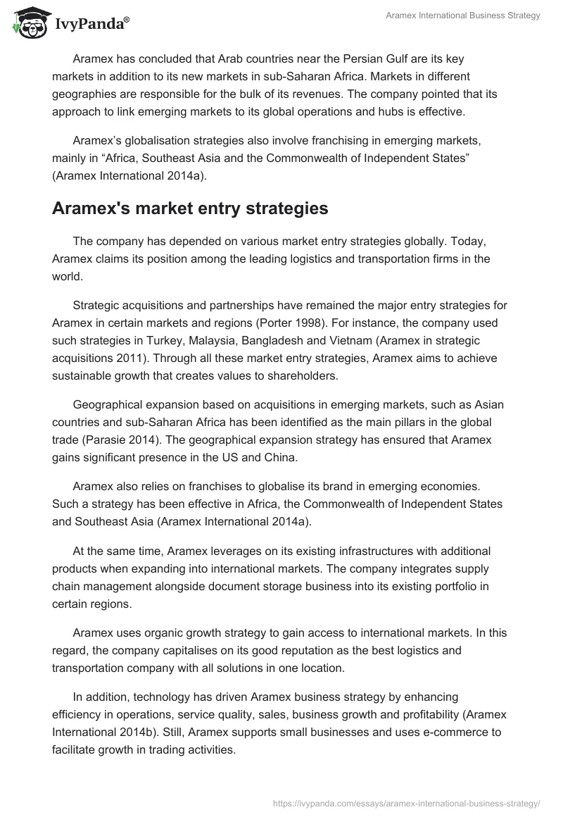 Aramex International Business Strategy. Page 3