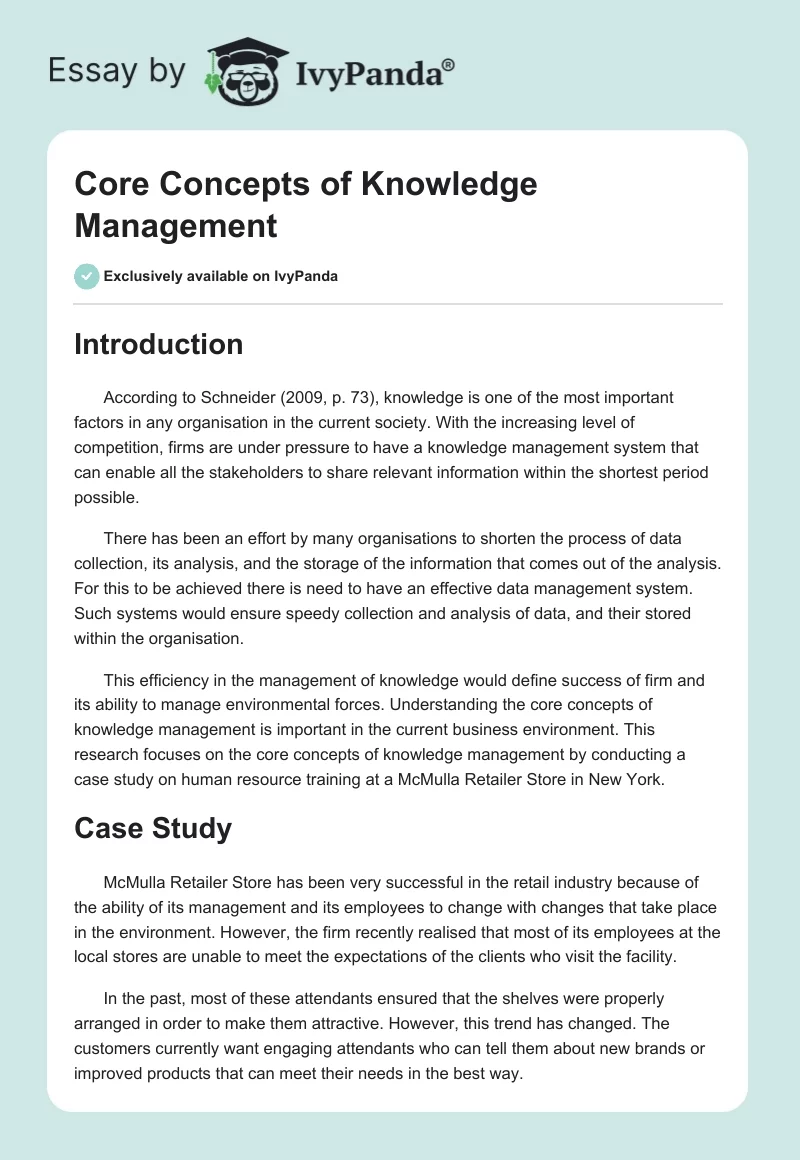 Core Concepts of Knowledge Management. Page 1