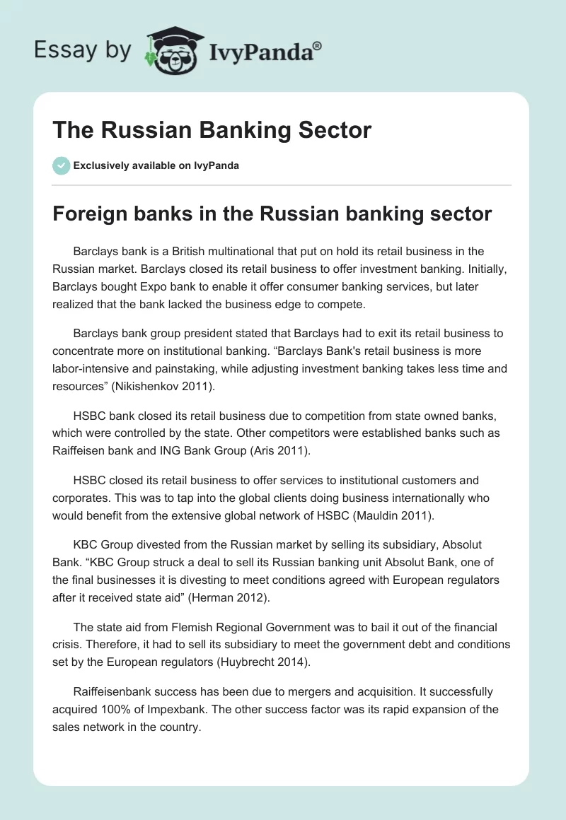 The Russian Banking Sector. Page 1
