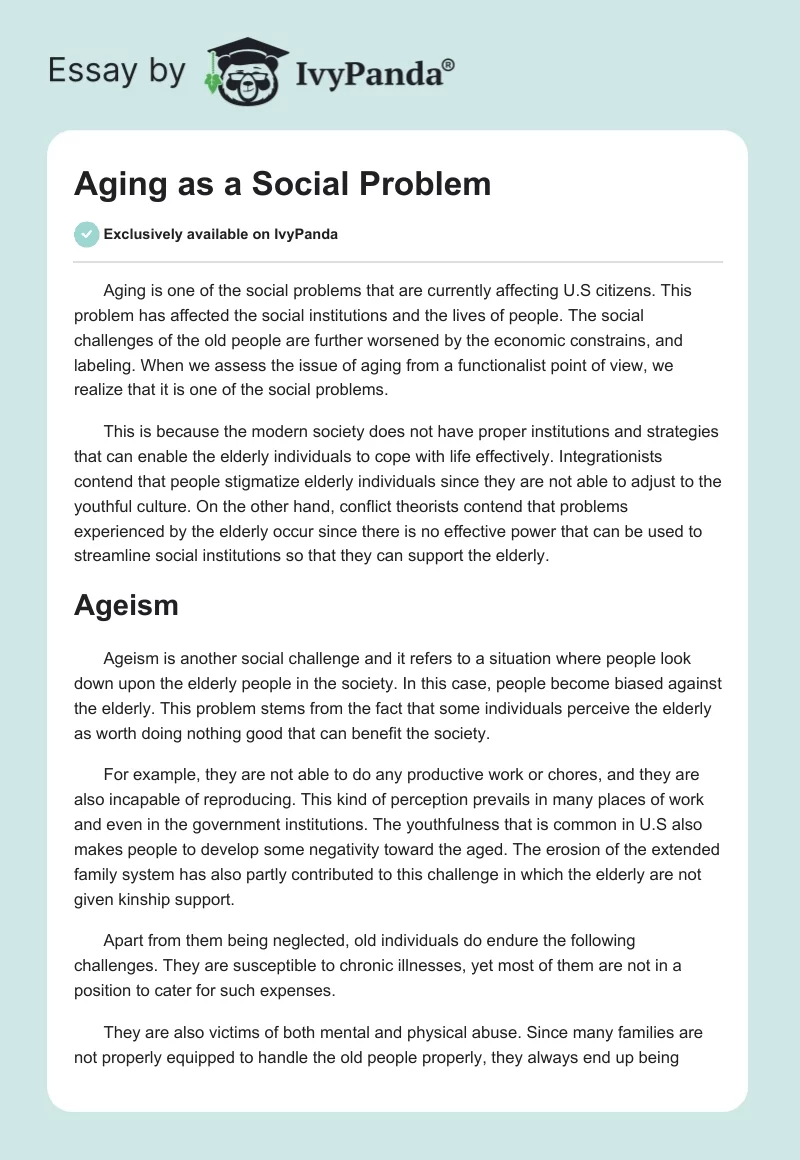 Aging as a Social Problem. Page 1