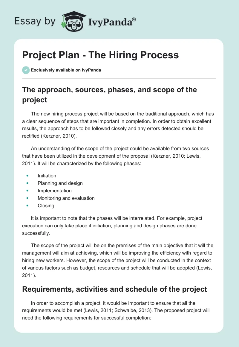 Project Plan - The Hiring Process. Page 1