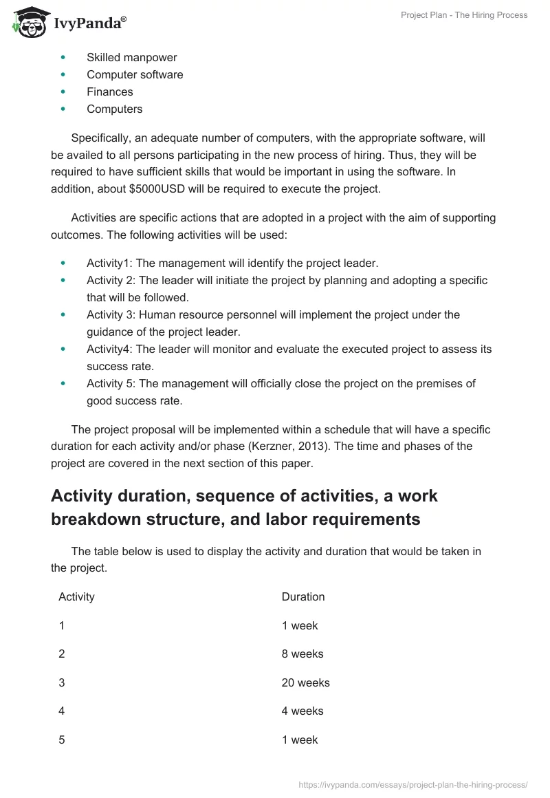 Project Plan - The Hiring Process. Page 2
