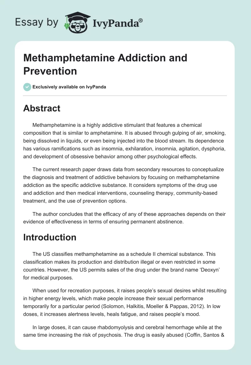 Methamphetamine Addiction and Prevention. Page 1