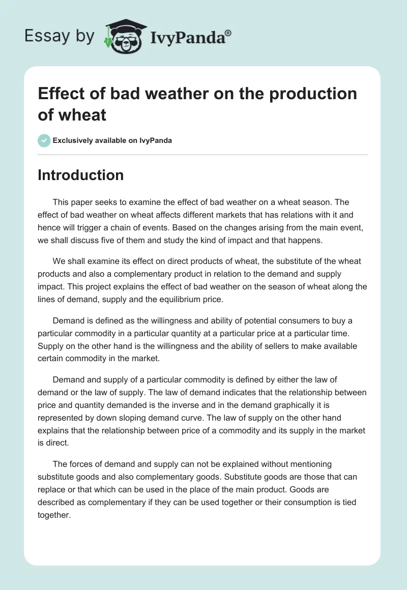 Effect of bad weather on the production of wheat. Page 1