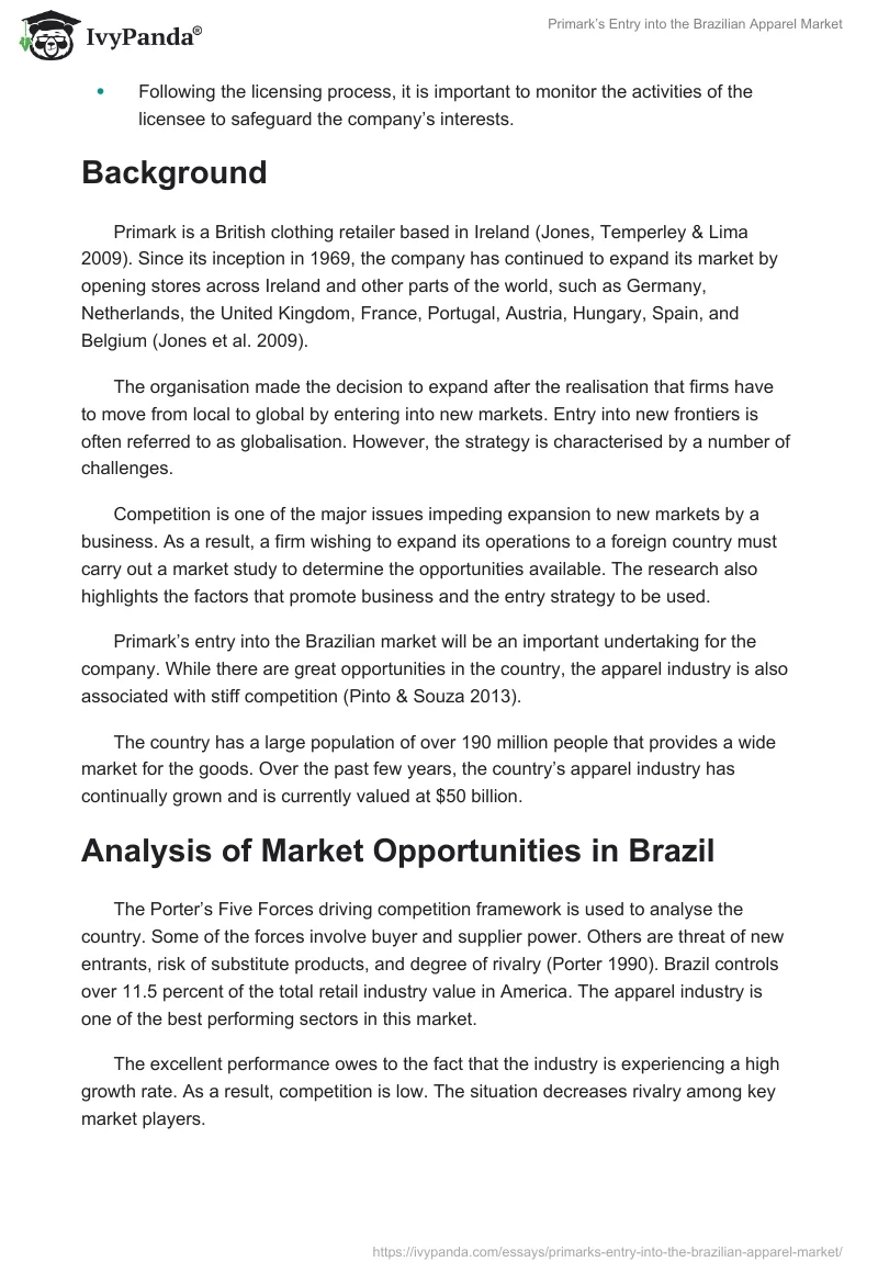 Primark’s Entry into the Brazilian Apparel Market. Page 2