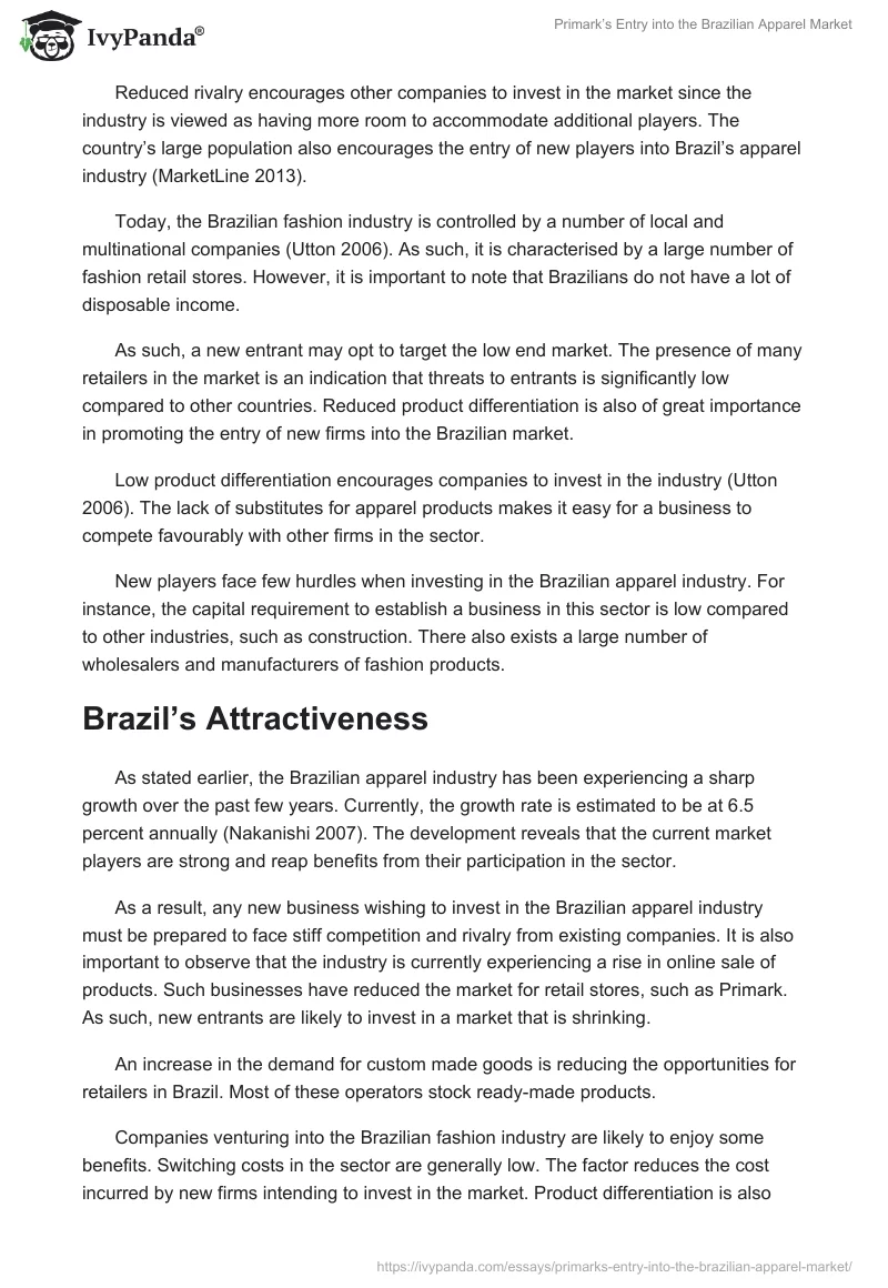 Primark’s Entry into the Brazilian Apparel Market. Page 3