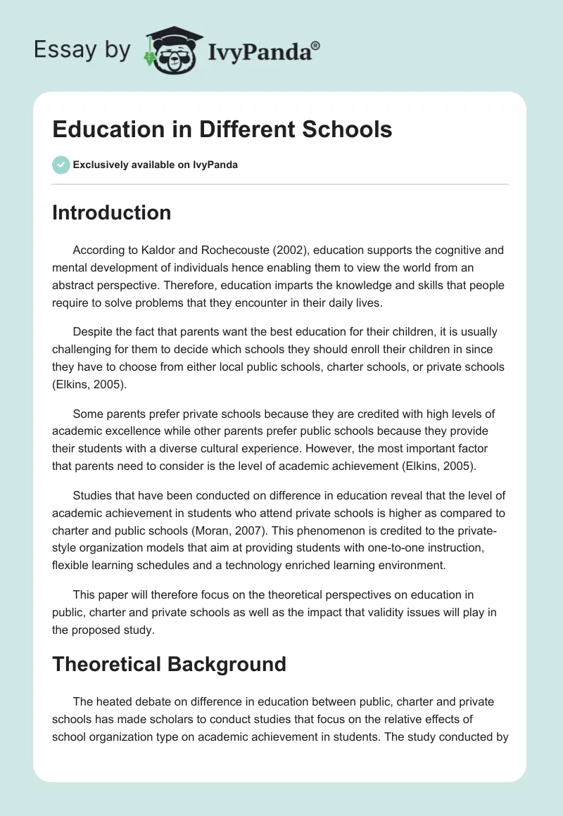 Education in Different Schools. Page 1