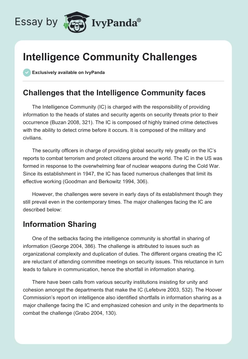 Intelligence Community Challenges. Page 1