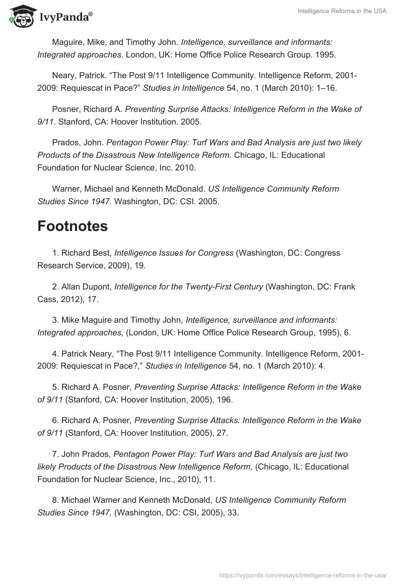 Intelligence Reforms in the USA. Page 3