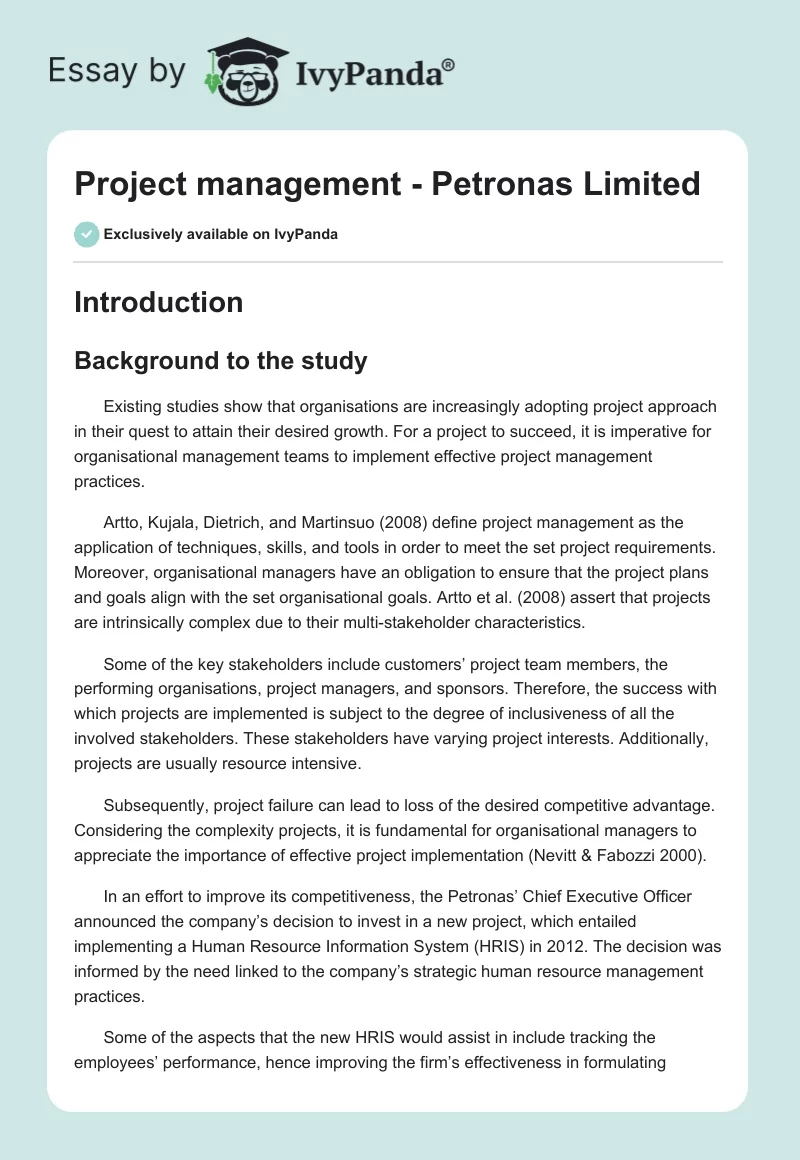 Project management - Petronas Limited. Page 1