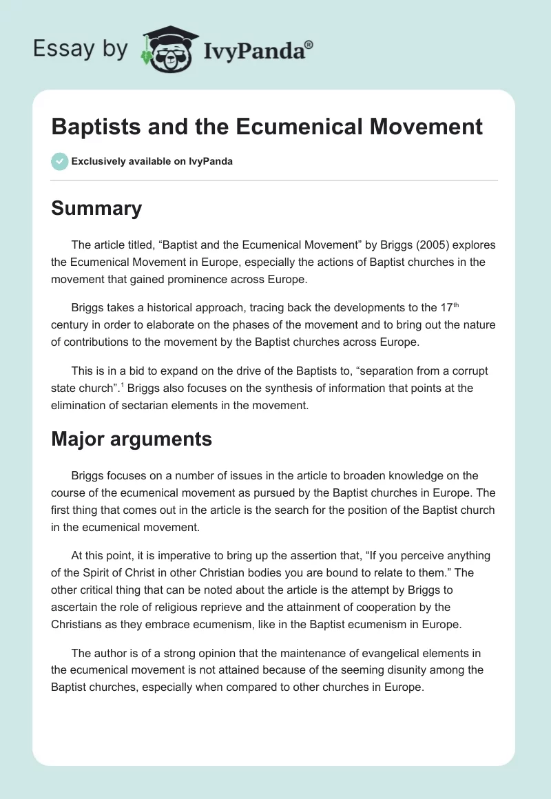 Baptists and the Ecumenical Movement. Page 1