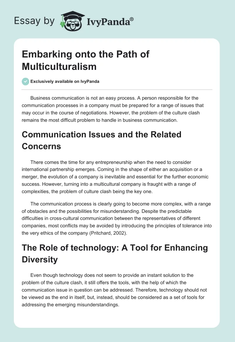 Embarking onto the Path of Multiculturalism. Page 1