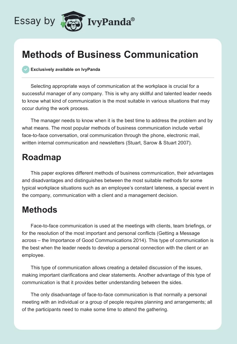 Methods of Business Communication. Page 1