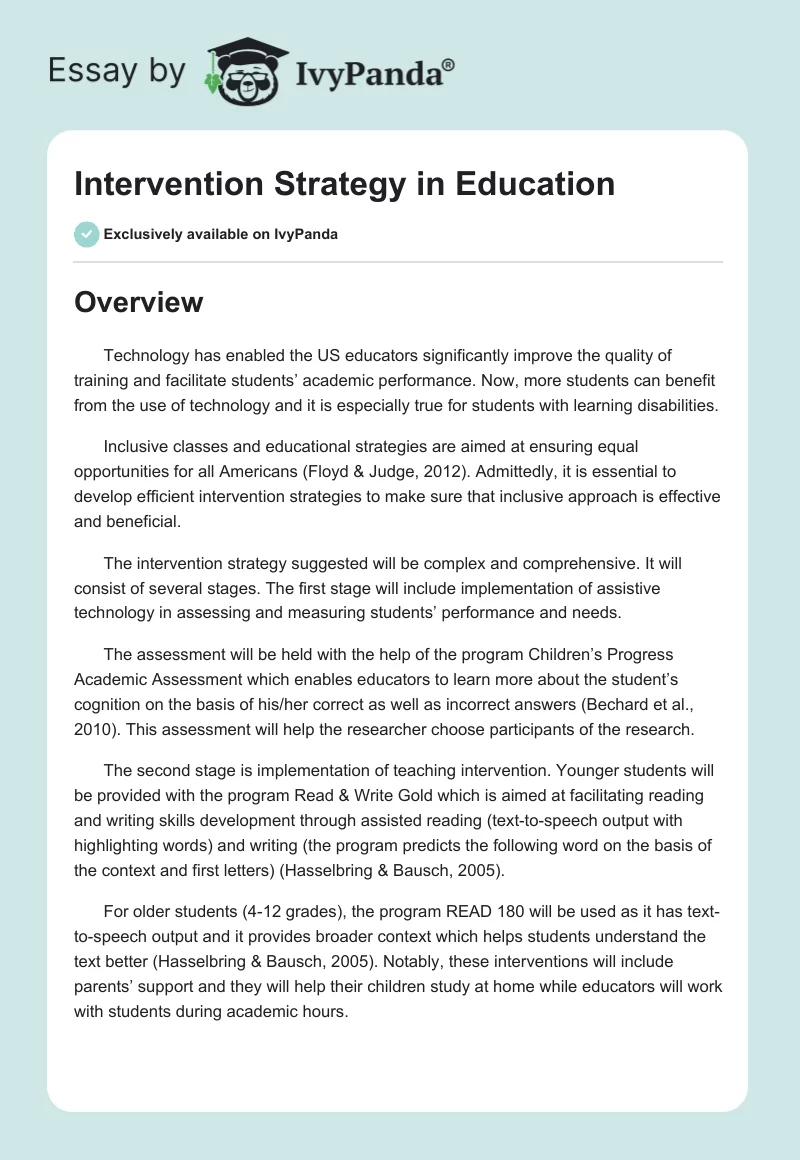 Intervention Strategy in Education. Page 1