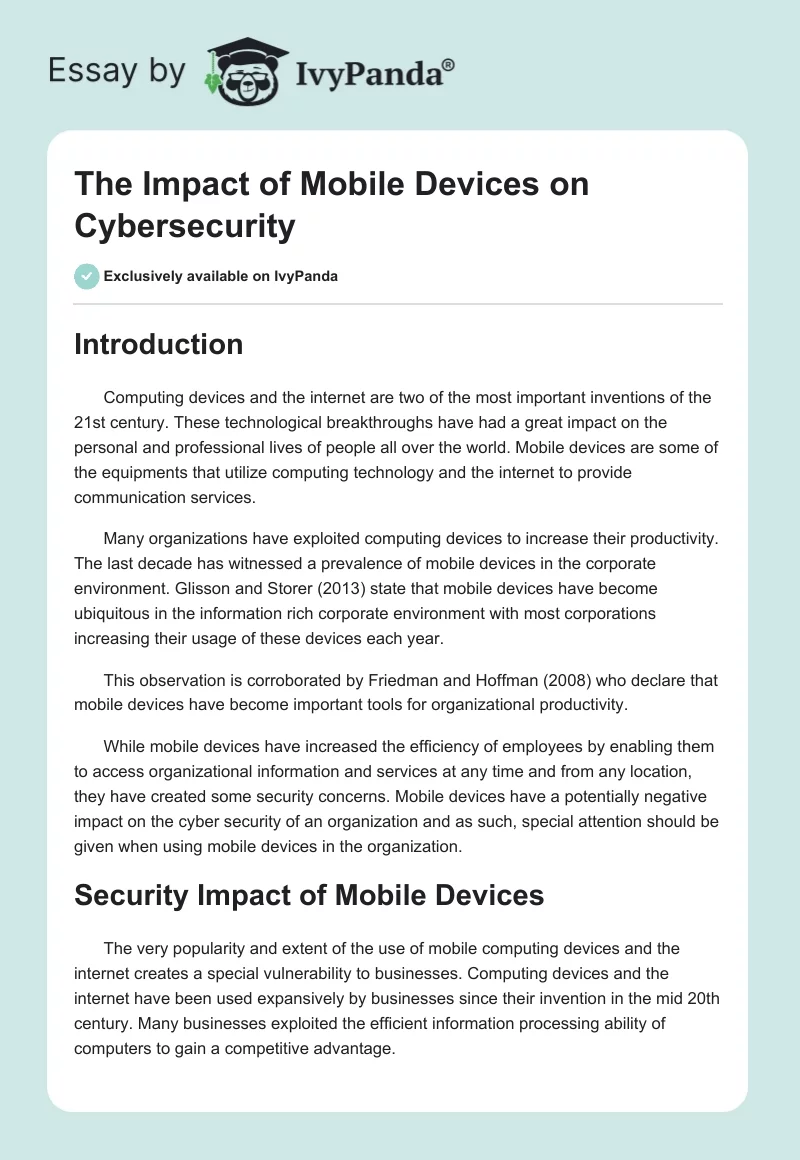 The Impact of Mobile Devices on Cybersecurity. Page 1