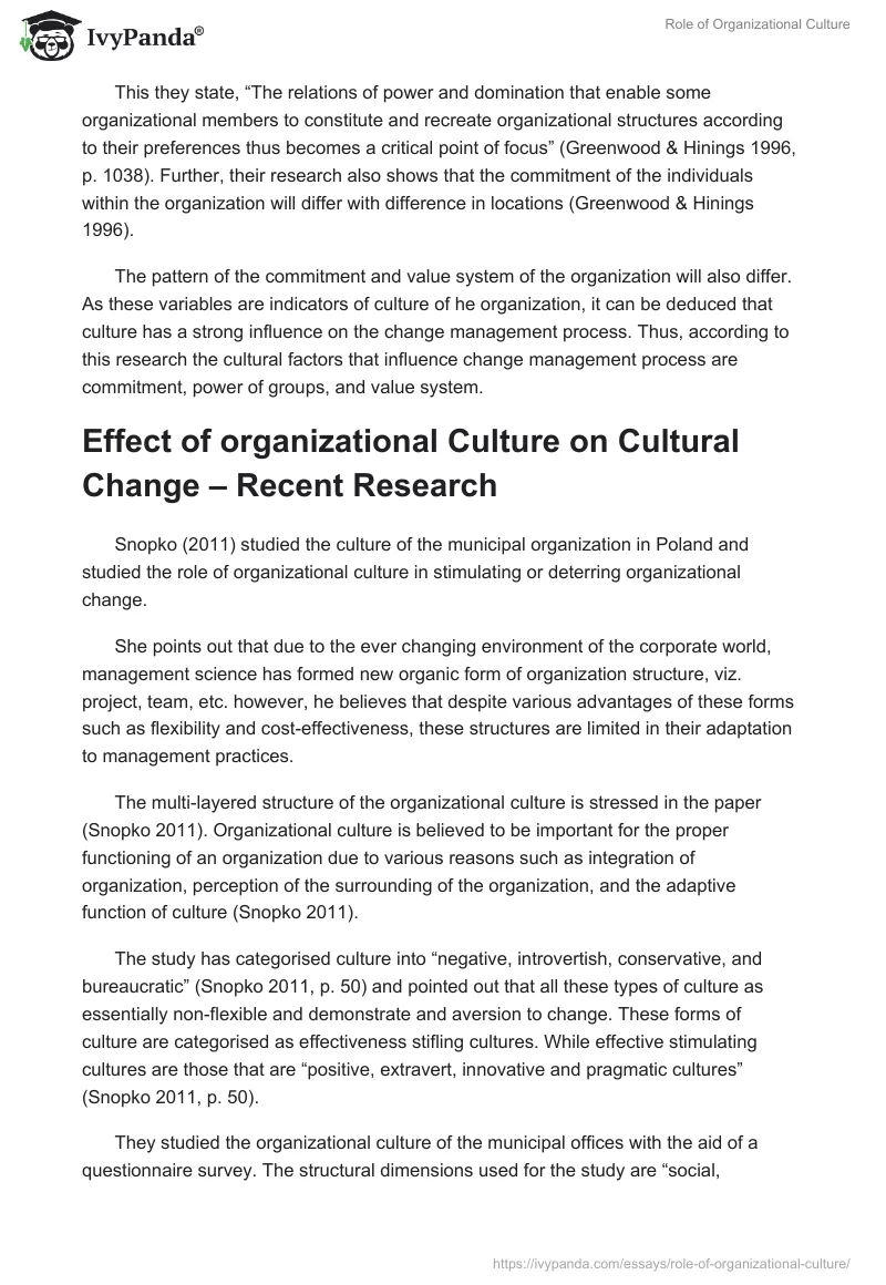 Role of Organizational Culture. Page 4
