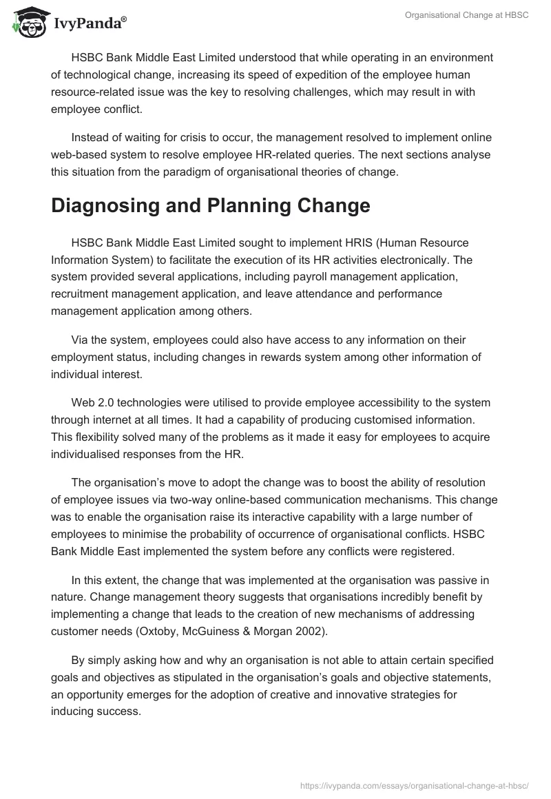 Organisational Change at HBSC. Page 3