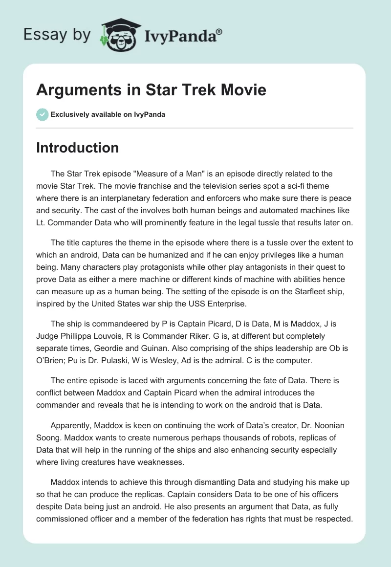 Arguments in Star Trek Movie. Page 1