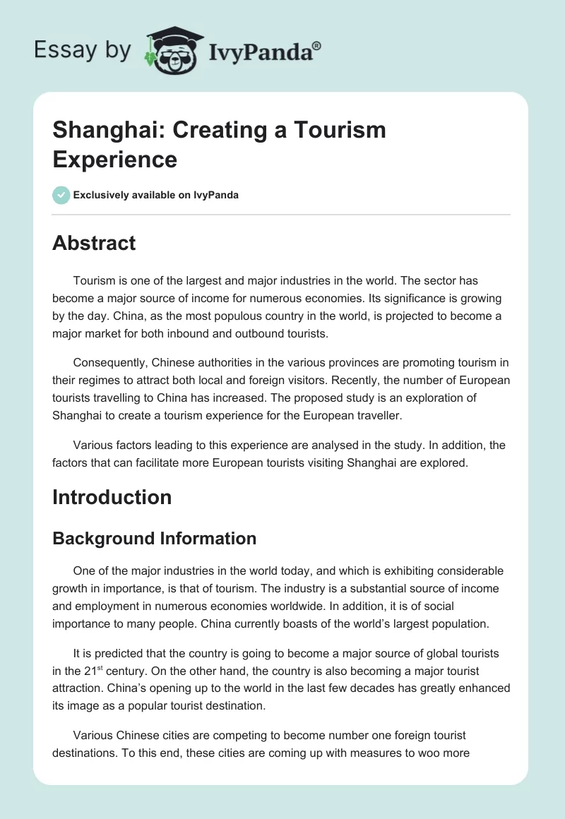 Shanghai: Creating a Tourism Experience. Page 1