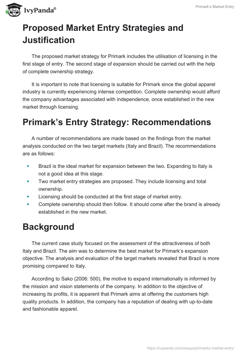 Primark’s Market Entry. Page 2