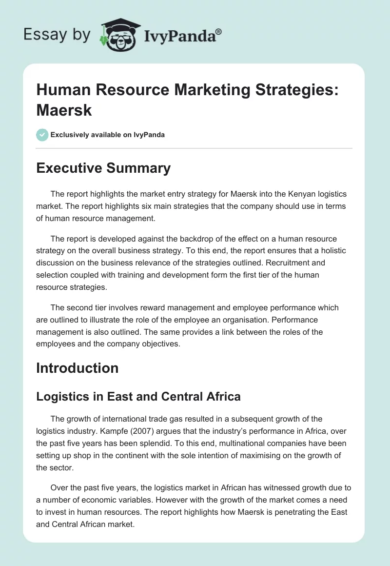 Human Resource Marketing Strategies: Maersk. Page 1