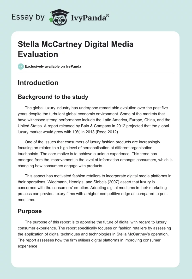 Stella McCartney Digital Media Evaluation. Page 1