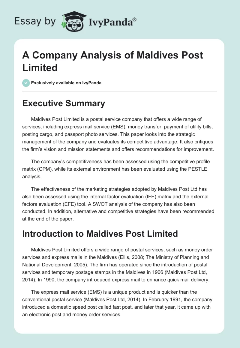 A Company Analysis of Maldives Post Limited. Page 1