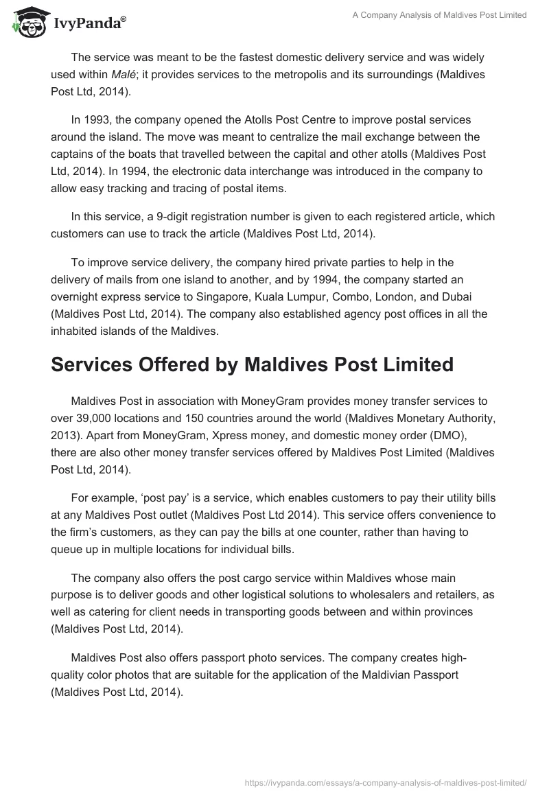 A Company Analysis of Maldives Post Limited. Page 2