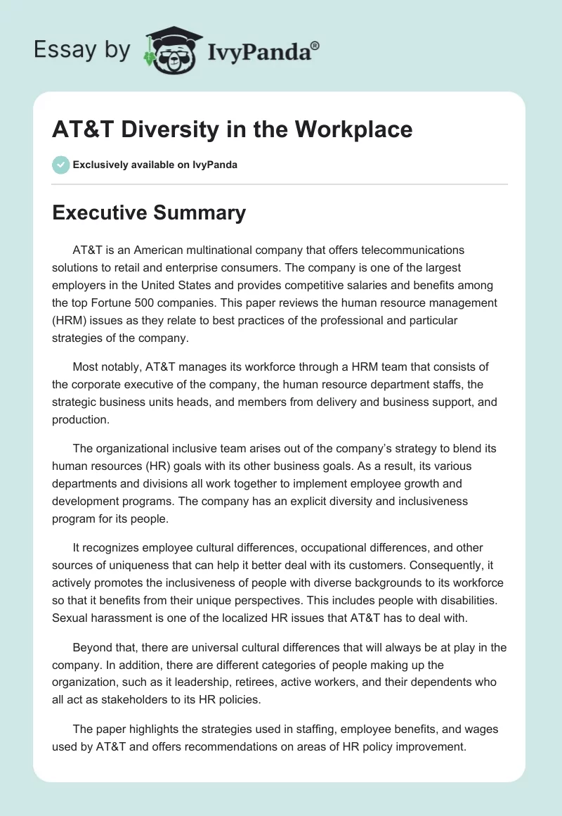 AT&T Diversity in the Workplace. Page 1