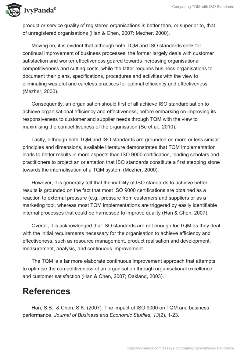Comparing TQM with ISO Standards. Page 2