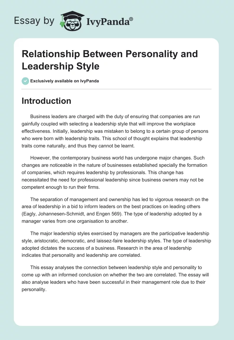 Relationship Between Personality and Leadership Style. Page 1