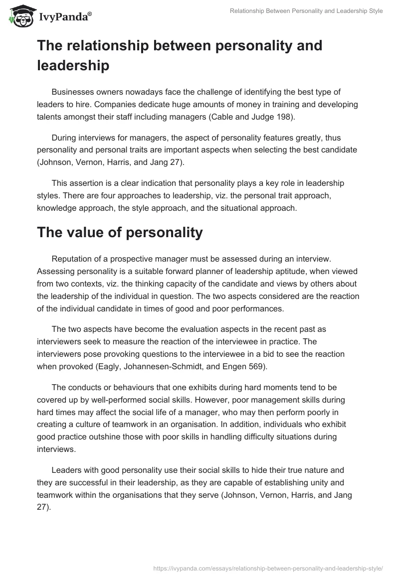 Relationship Between Personality and Leadership Style. Page 2