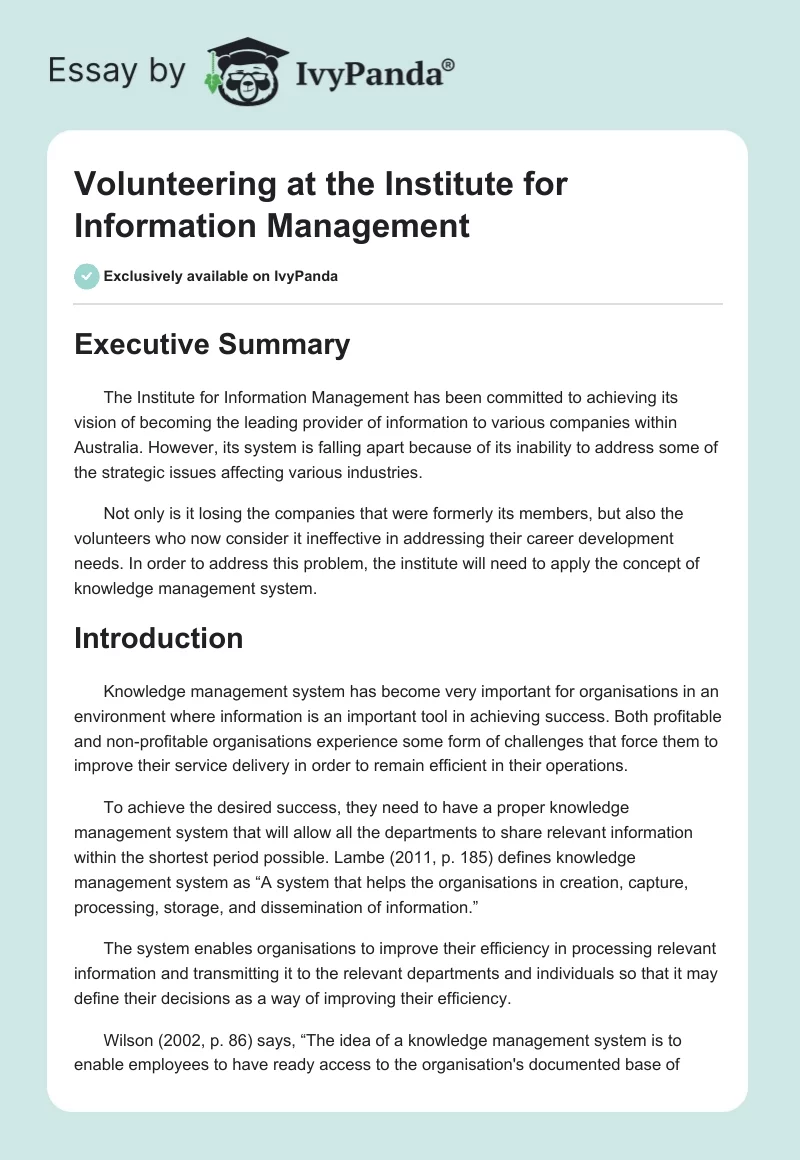 Volunteering at the Institute for Information Management. Page 1