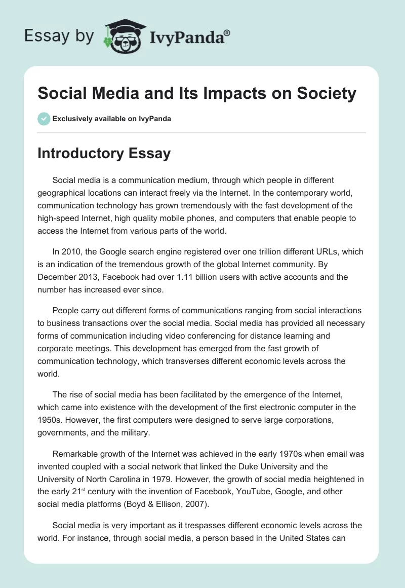 Social Media and Its Impacts on Society. Page 1
